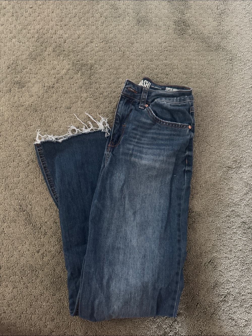 Rewash Dark Blue Wide-Leg Jeans with Frayed Hem